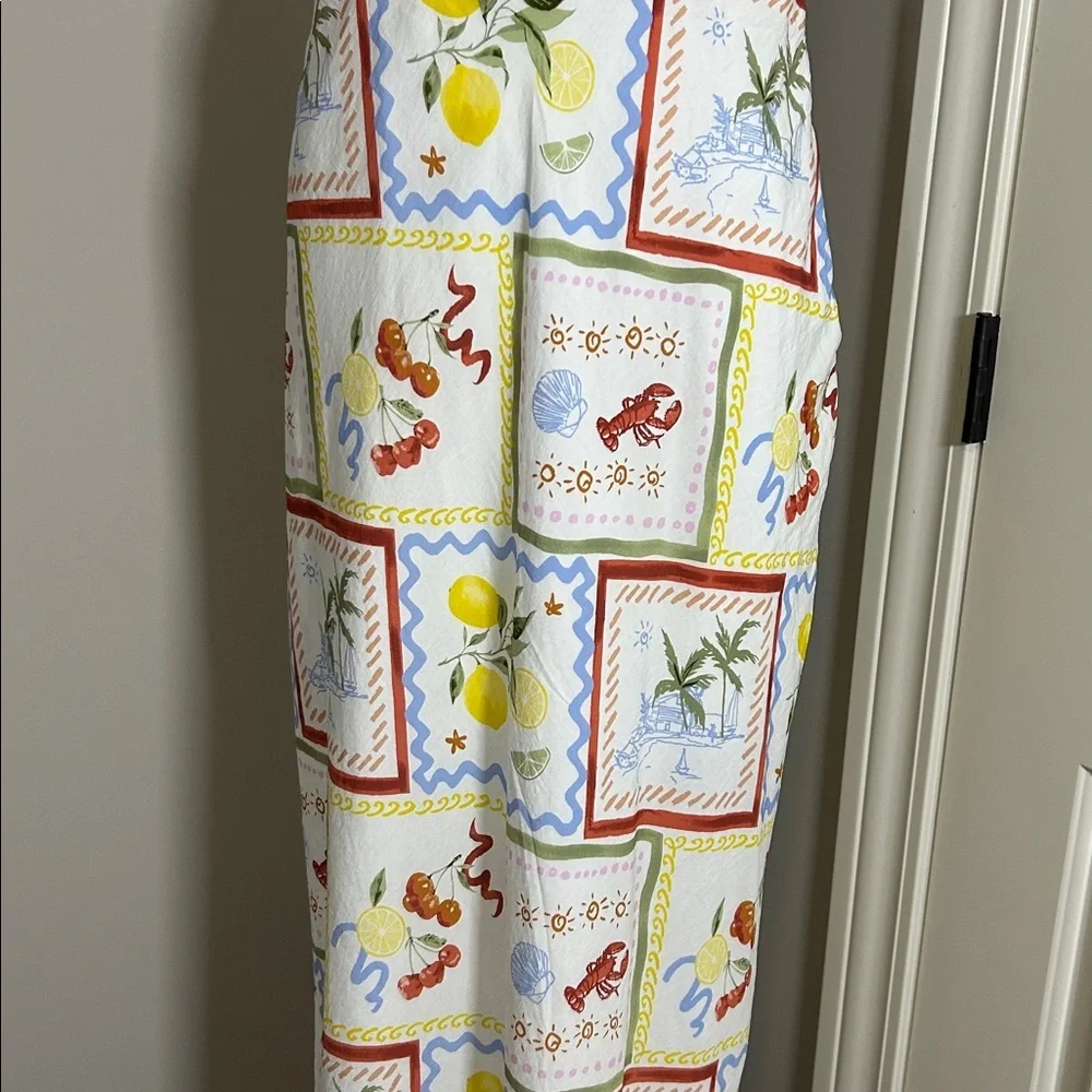 Abercrombie and Fitch Tie Front Scarf Midi Dress Italy Coastal Fruit Sz L NEW - Picture 7 of 13